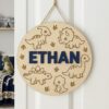 Personalized Wooden Name Sign For Nursery, Baby Shower Gifts, Newborn Keepsake, Dinosaur Theme Name Sign Custom Kids Bedroom Wall Decor Plaque Gifts - Style 3