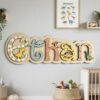 Personalized Wooden Name Sign For Nursery, Baby Shower Gifts, Newborn Keepsake, Dinosaur Wooden Name Letters Wall Decor Kids Room Custom Gift Signs - Style 4