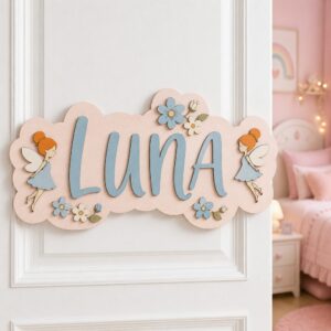 Personalized Wooden Name Sign For Nursery, Baby Shower Gifts, Newborn Keepsake, Fairy Baby Decor, Custom Wooden Name Plaque For Kids Room Wall Art - Style 1