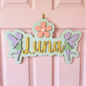 Personalized Wooden Name Sign For Nursery, Baby Shower Gifts, Newborn Keepsake, Fairy Baby Decor, Custom Wooden Name Plaque For Kids Room Wall Art - Style 2