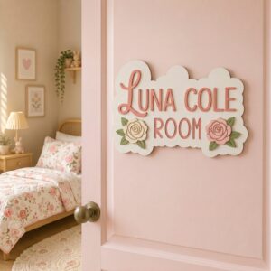 Personalized Wooden Name Sign For Nursery, Baby Shower Gifts, Newborn Keepsake, Floral Nursery Decor, Custom Baby Girl Room Wall Hanging Plaque Decor - Style 2
