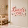 Personalized Wooden Name Sign For Nursery, Baby Shower Gifts, Newborn Keepsake, Floral Nursery Decor, Custom Baby Girl Room Wall Hanging Plaque Decor - Style 3
