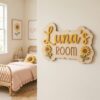 Personalized Wooden Name Sign For Nursery, Baby Shower Gifts, Newborn Keepsake, Floral Nursery Decor, Custom Baby Girl Room Wall Hanging Plaque Decor - Style 4