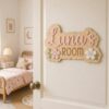 Personalized Wooden Name Sign For Nursery, Baby Shower Gifts, Newborn Keepsake, Floral Nursery Decor, Custom Baby Girl Room Wall Hanging Plaque Decor - Style 5