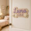Personalized Wooden Name Sign For Nursery, Baby Shower Gifts, Newborn Keepsake, Floral Nursery Decor, Custom Baby Girl Room Wall Hanging Plaque Decor - Style 7