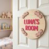 Personalized Wooden Name Sign For Nursery, Baby Shower Gifts, Newborn Keepsake, Floral Round Nursery Decor, Custom Wood Plaque For Baby Room Wall Art - Style 2