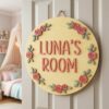 Personalized Wooden Name Sign For Nursery, Baby Shower Gifts, Newborn Keepsake, Floral Round Nursery Decor, Custom Wood Plaque For Baby Room Wall Art - Style 4