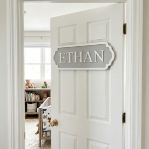 Personalized Wooden Name Sign For Nursery, Baby Shower Gifts, Newborn Keepsake, Minimalist Nursery Door Decor, Custom Wooden Name Plaque For Kids Room - Style 2
