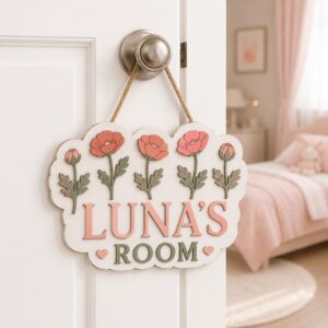 Personalized Wooden Name Sign For Nursery, Baby Shower Gifts, Newborn Keepsake, Pastel Floral Nursery Decor, Custom Kids Room Name Sign Wall Art Gift - Style 1