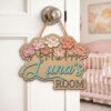 Personalized Wooden Name Sign For Nursery, Baby Shower Gifts, Newborn Keepsake, Pastel Floral Nursery Decor, Custom Kids Room Name Sign Wall Art Gift - Style 6