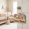 Personalized Wooden Name Sign For Nursery, Baby Shower Gifts, Newborn Keepsake, Pastel Floral Nursery Decor, Custom Kids Room Name Sign Wall Art Gift - Style 7