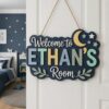 Personalized Wooden Name Sign For Nursery, Baby Shower Gifts, Newborn Keepsake, Sky Theme Nursery Decor, Custom Kids Room Wall Art Plaque For Bedroom - Style 1