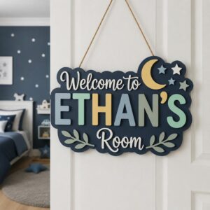 Personalized Wooden Name Sign For Nursery, Baby Shower Gifts, Newborn Keepsake, Sky Theme Nursery Decor, Custom Kids Room Wall Art Plaque For Bedroom - Style 1