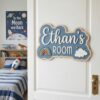 Personalized Wooden Name Sign For Nursery, Baby Shower Gifts, Newborn Keepsake, Sky Theme Nursery Decor, Custom Kids Room Wall Art Plaque For Bedroom - Style 3