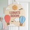 Personalized Wooden Name Sign For Nursery, Baby Shower Gifts, Newborn Keepsake, Sky Theme Nursery Decor, Custom Kids Room Wall Art Plaque For Bedroom - Style 4