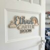 Personalized Wooden Name Sign For Nursery, Baby Shower Gifts, Newborn Keepsake, Sky Theme Nursery Decor, Custom Kids Room Wall Art Plaque For Bedroom - Style 5