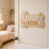 Personalized Wooden Name Sign For Nursery, Baby Shower Gifts, Newborn Keepsake, Sky Theme Nursery Decor, Custom Kids Room Wall Art Plaque For Bedroom - Style 7