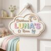 Personalized Wooden Name Sign For Nursery, Baby Shower Gifts, Newborn Keepsake, Welcome Cloud Name Sign, Custom Rainbow Kids Room Door Decor Wall Art - Style 1