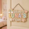 Personalized Wooden Name Sign For Nursery, Baby Shower Gifts, Newborn Keepsake, Welcome Floral Nursery Decor, Custom Kids Room Door Sign Wall Art Gift - Style 1