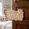 Personalized Wooden Name Sign For Nursery, Baby Shower Gifts, Newborn Keepsake, Welcome Floral Nursery Decor, Custom Kids Room Door Sign Wall Art Gift - Style 3