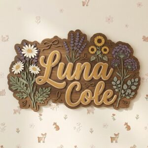 Personalized Wooden Name Sign For Nursery Custom 3D Floral Wall Decor For Baby Girl Room Flower Garden Wood Sign Unique Newborn Baby Gift - Style 1