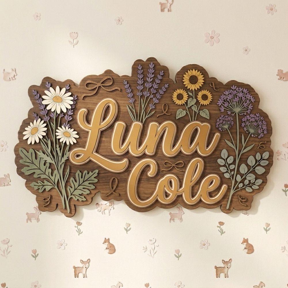 Personalized Wooden Name Sign For Nursery Custom 3D Floral Wall Decor For Baby Girl Room Flower Garden Wood Sign Unique Newborn Baby Gift - Style 1