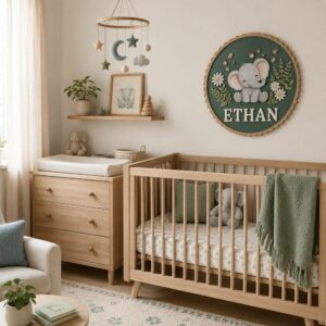 Personalized Wooden Name Sign For Nursery, Custom Elephant Wooden Wall Sign For Kids Room Decor, Baby Shower Gifts - View 1