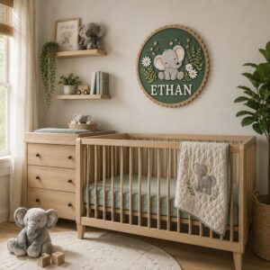 Personalized Wooden Name Sign For Nursery, Custom Elephant Wooden Wall Sign For Kids Room Decor, Baby Shower Gifts