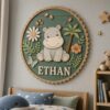 Personalized Wooden Name Sign For Nursery, Custom Hippo Wooden Wall Sign For Kids Room Decor, Baby Shower Gifts - View 3