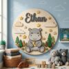 Personalized Wooden Name Sign For Nursery, Custom Hippo Wooden Wall Sign With Moon And Stars, Wood Sign Kid Room, Baby Shower Gifts - View 3