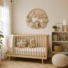 Personalized Wooden Name Sign For Nursery, Custom Monkey Wooden Wall Sign With Floral Wreath, Wood Sign Kid Room, Baby Shower Gifts - View 2