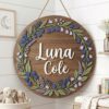 Personalized Wooden Name Sign For Nursery, Custom Name Wall Decor, Bluebell Floral Wood Plaque For Kid Room, Baby Shower Gifts - View 3