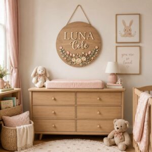 Personalized Wooden Name Sign For Nursery, Custom Name Wall Decor, Blush Floral Wood Plaque For Girls Room, Baby Shower Gifts - View 1