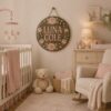 Personalized Wooden Name Sign For Nursery, Custom Name Wall Decor, Blush Rose Floral Round Wood Plaque, Baby Shower Gifts - View 3