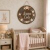 Personalized Wooden Name Sign For Nursery, Custom Name Wall Decor, Boho Peony Floral Wood Plaque For Kid Room, Baby Shower Gifts - View 2