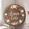 Personalized Wooden Name Sign For Nursery, Custom Name Wall Decor, Boho Peony Floral Wood Plaque For Kid Room, Baby Shower Gifts - View 3