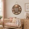 Personalized Wooden Name Sign For Nursery, Custom Name Wall Decor, Boho Peony Floral Wood Plaque For Kid Room, Baby Shower Gifts