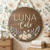 Personalized Wooden Name Sign For Nursery, Custom Name Wall Decor, Botanical Bouquet Wood Plaque For Girl Room, Baby Shower Gifts - View 3