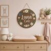 Personalized Wooden Name Sign For Nursery, Custom Name Wall Decor, Botanical Wildflower Wood Plaque For Nursery Room, Baby Shower Gifts - View 1