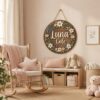Personalized Wooden Name Sign For Nursery, Custom Name Wall Decor, Botanical Wildflower Wood Plaque For Nursery Room, Baby Shower Gifts - View 2