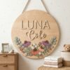 Personalized Wooden Name Sign For Nursery, Custom Name Wall Decor, Coneflower Daisy Wood Plaque For Girls Room, Baby Shower Gifts - View 3