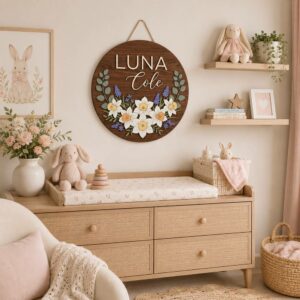 Personalized Wooden Name Sign For Nursery, Custom Name Wall Decor, Daffodil Bouquet Wood Plaque For Kid Room, Baby Shower Gifts - View 1