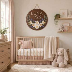 Personalized Wooden Name Sign For Nursery, Custom Name Wall Decor, Daffodil Bouquet Wood Plaque For Kid Room, Baby Shower Gifts