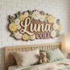 Personalized Wooden Name Sign For Nursery, Custom Name Wall Decor, Daisy Floral Wooden Wall Sign For Kid Room, Baby Shower Gifts - View 3
