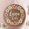 Personalized Wooden Name Sign For Nursery, Custom Name Wall Decor, Hibiscus Floral Wood Plaque For Girl Room, Baby Shower Gifts - View 3