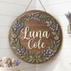 Personalized Wooden Name Sign For Nursery, Custom Name Wall Decor, Lavender Botanical Wood Plaque For Kid Room, Baby Shower Gifts - View 3