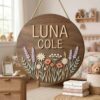 Personalized Wooden Name Sign For Nursery, Custom Name Wall Decor, Lavender Daisy Wildflower Wood Plaque For Kid Room, Baby Shower Gifts - View 3