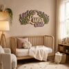 Personalized Wooden Name Sign For Nursery, Custom Name Wall Decor, Lavender Floral Wood Plaque For Girls Room, Baby Shower Gifts - View 2