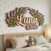Personalized Wooden Name Sign For Nursery, Custom Name Wall Decor, Lavender Floral Wood Plaque For Girls Room, Baby Shower Gifts - View 3