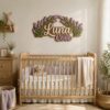 Personalized Wooden Name Sign For Nursery, Custom Name Wall Decor, Lavender Floral Wood Plaque For Girls Room, Baby Shower Gifts